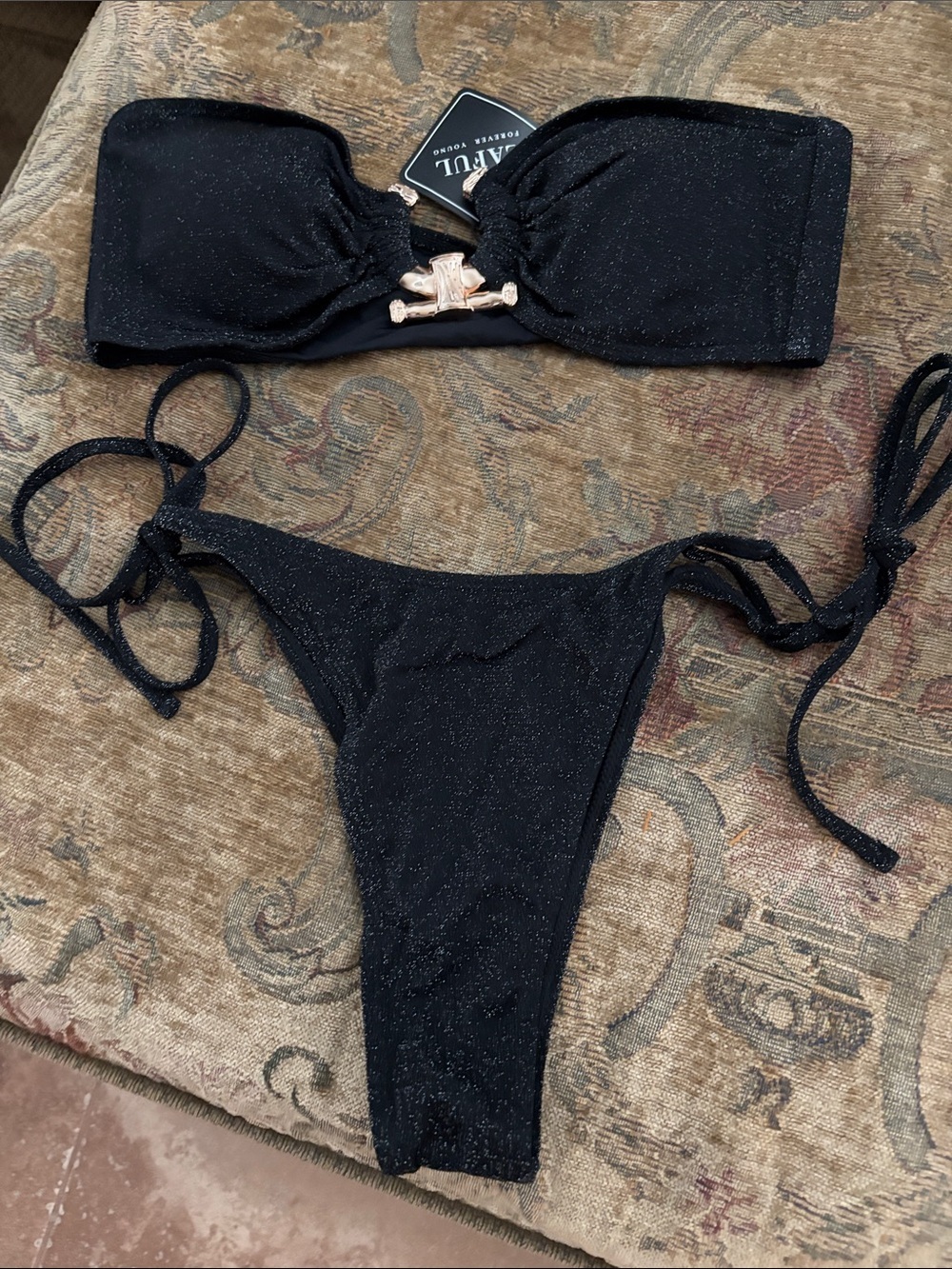 Zaful Sexy Black Sparkle Strapless Bikini Set